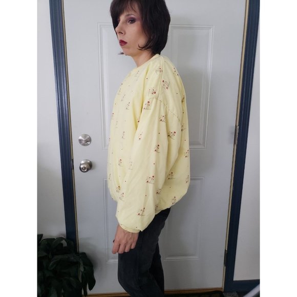 80s Hand Made Yellow Ski Crew‎ Neck Sweatshirt - Picture 2 of 4